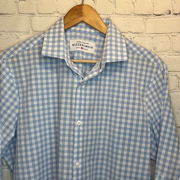 Mizzen + Main Leeward Collection No Tuck Gingham Dress Shirt size M - Picture 2 of 6